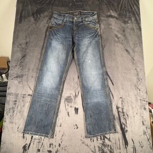 Level 7 Jeans Mens 34 Blue Straight Leg Whiskered Embroidered Y2K Denim